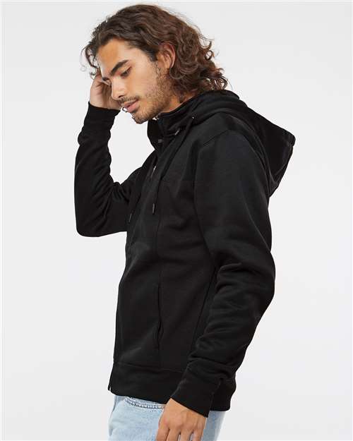 Unisex Poly-Tech Full-Zip Hooded Sweatshirt – On Model – Side