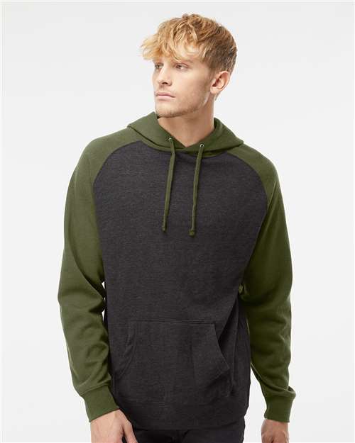 Unisex Raglan Hooded Sweatshirt – On Model