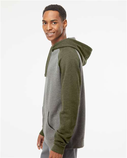 Unisex Raglan Hooded Sweatshirt – On Model – Side