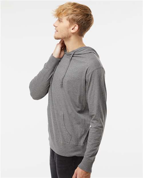 Unisex Lightweight Hooded Pullover T-Shirt – On Model – Side
