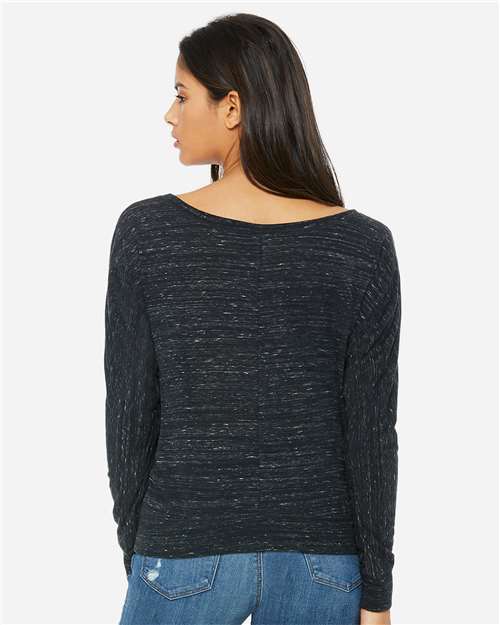 Women’s Flowy Off Shoulder Long Sleeve Tee – On Model – Back