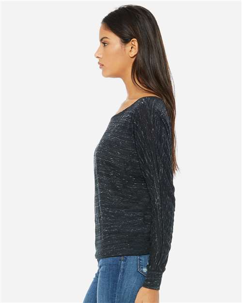 Women’s Flowy Off Shoulder Long Sleeve Tee – On Model – Side