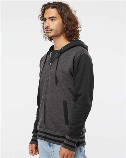 Unisex Heavyweight Varsity Full-Zip Hooded Sweatshirt – On Model – Side