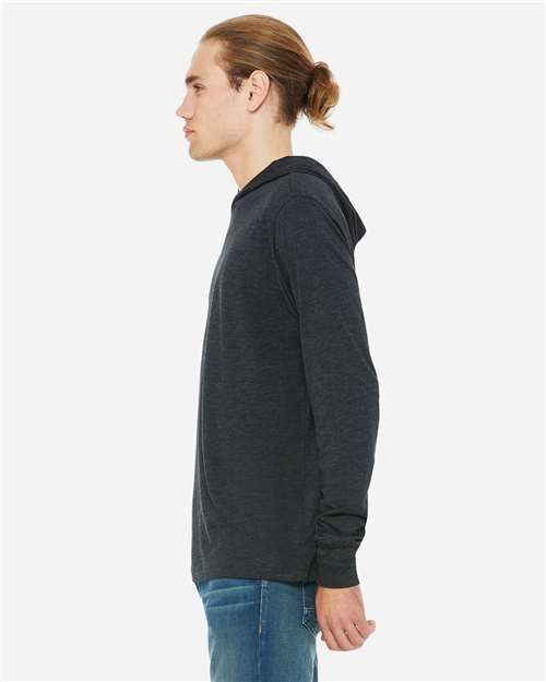 Unisex Jersey Hooded Long Sleeve Tee – On Model – Side