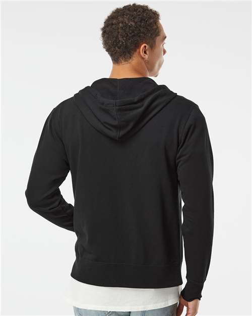 Unisex Heathered French Terry Full-Zip Hooded Sweatshirt – On Model – Back