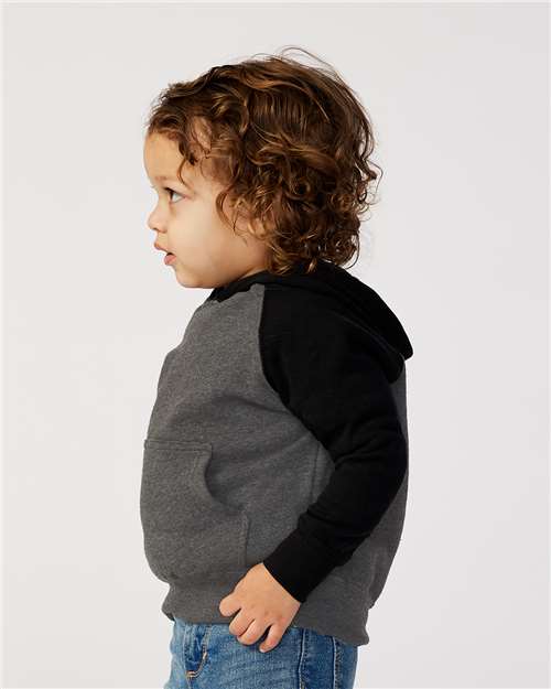 Toddler Special Blend Hooded Raglan Sweatshirt – On Model – Side