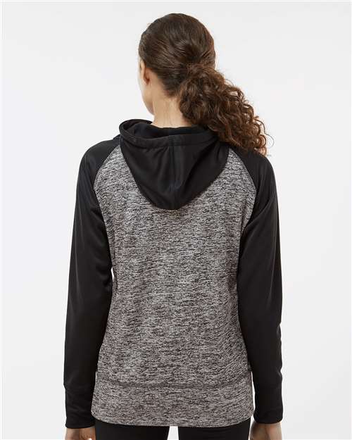 Women’s Colorblocked Cosmic Fleece Hooded Sweatshirt – On Model – Back