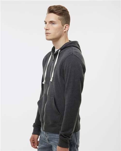 Men's Triblend Full-Zip Hooded Sweatshirt – On Model – Side