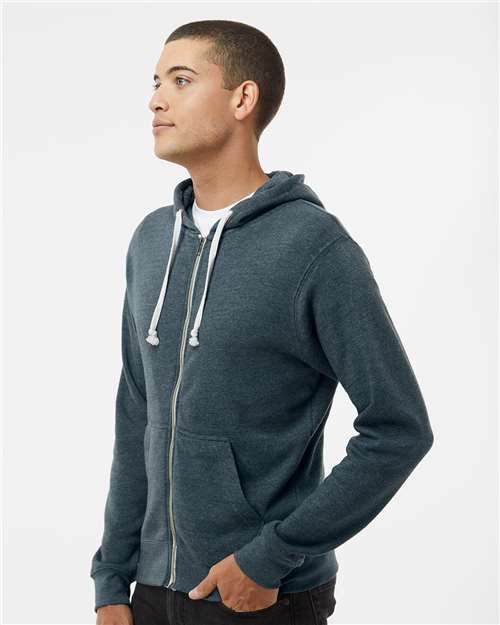 Men's Triblend Full-Zip Hooded Sweatshirt – On Model – Side