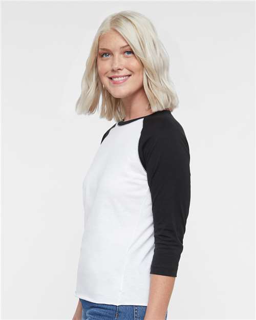 Women's Baseball Fine Jersey Three-Quarter Sleeve Tee – On Model – Side