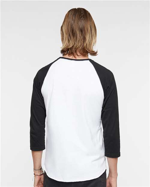 Unisex Baseball Fine Jersey Three-Quarter Sleeve Tee – On Model – Back