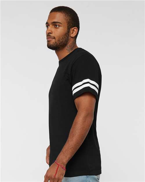 Unisex Football Fine Jersey Tee – On Model – Side