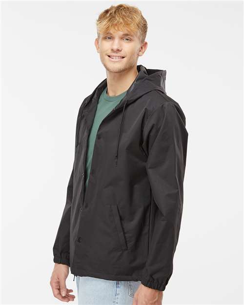 Men's Water-Resistant Hooded Windbreaker – On Model – Side