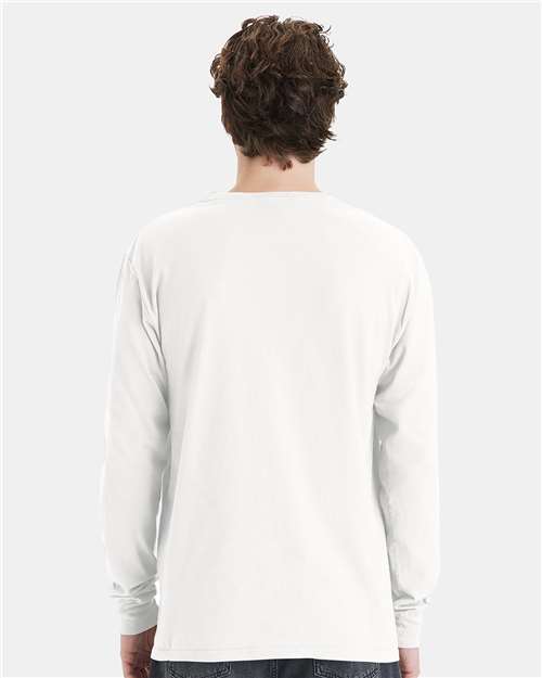 Unisex Garment-Dyed Long Sleeve T-Shirt With a Pocket – On Model – Back