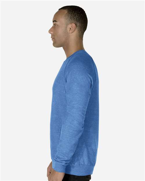 Unisex Snow Heather French Terry Crewneck Sweatshirt – On Model – Side