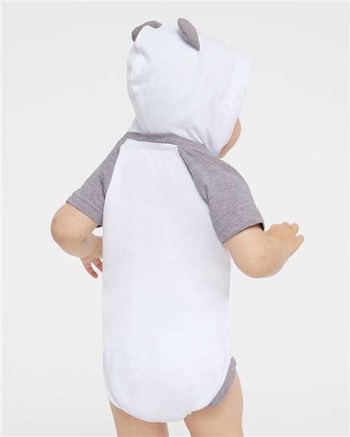 Infant Fine Jersey Raglan Bodysuit with Hood & Ears – On Model – Back
