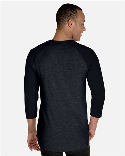 Premium Blend Ringspun Three-Quarter Sleeve Raglan Baseball T-Shirt – On Model – Back