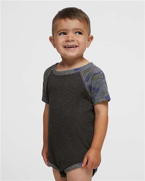 Infant Baseball Fine Jersey Bodysuit – On Model – Side