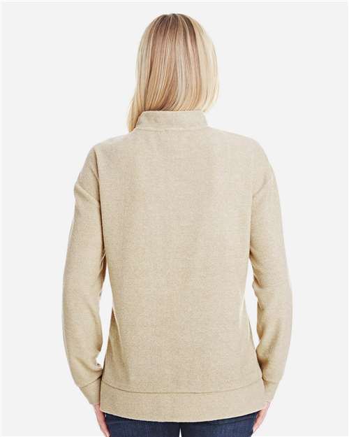 Women's Weekend Terry Mock Neck Pullover – On Model – Back
