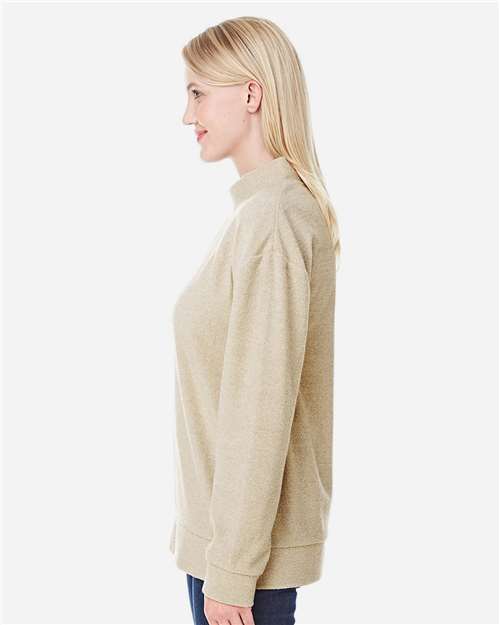 Women's Weekend Terry Mock Neck Pullover – On Model – Side