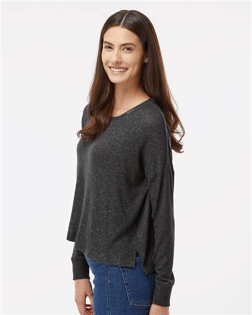 Women's Cuddle Fleece Boxy Crewneck Pullover – On Model – Side