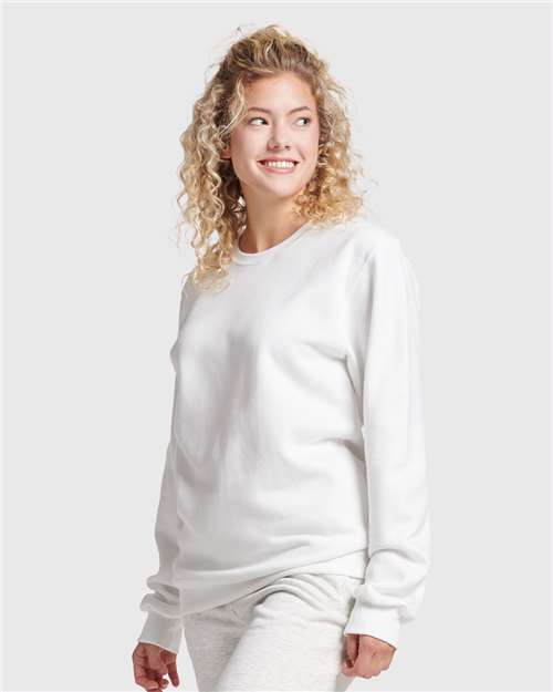 Unisex Eco™ Premium Blend Ring-Spun Crewneck Sweatshirt – On Model – Side