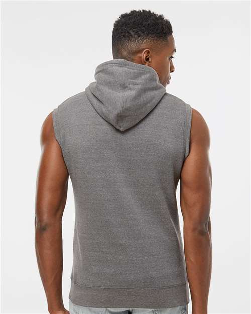 Men's Triblend Sleeveless Hooded Sweatshirt – On Model – Back