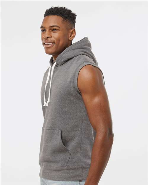 Men's Triblend Sleeveless Hooded Sweatshirt – On Model – Side