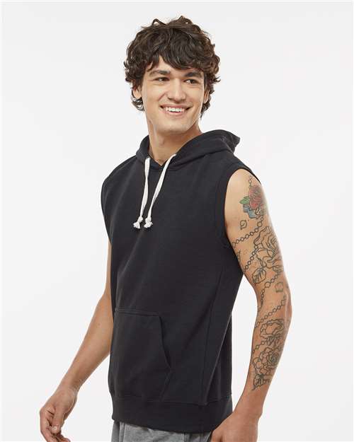 Men's Triblend Sleeveless Hooded Sweatshirt – On Model – Side