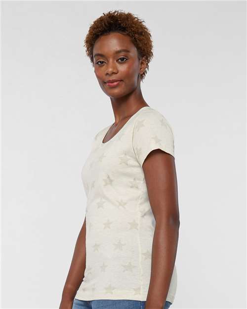 Women's Star Print Scoop Neck Tee – On Model – Side