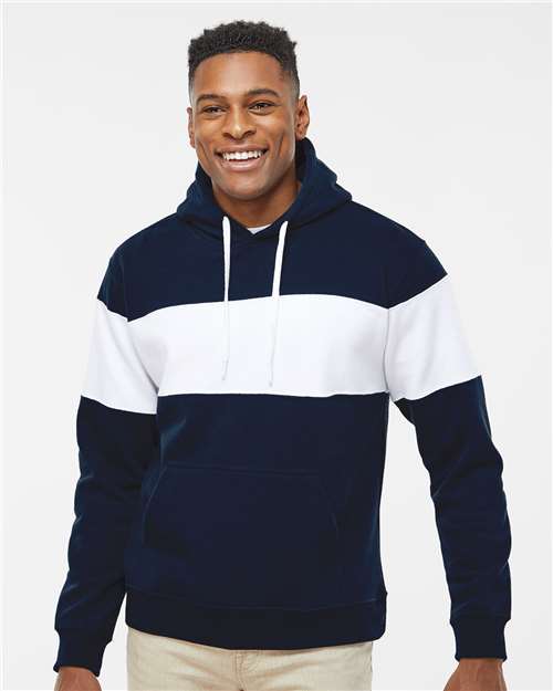 Men's Varsity Fleece Colorblocked Hooded Sweatshirt – On Model