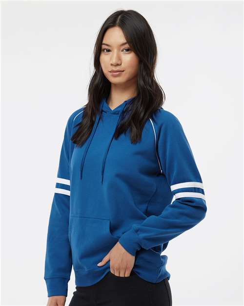 Women's Varsity Fleece Piped Hooded Sweatshirt – On Model – Side