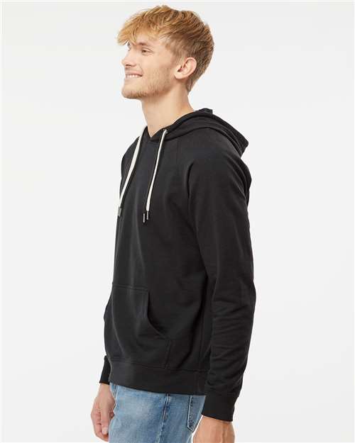 Unisex Icon Lightweight Loopback Terry Hooded Sweatshirt – On Model – Side