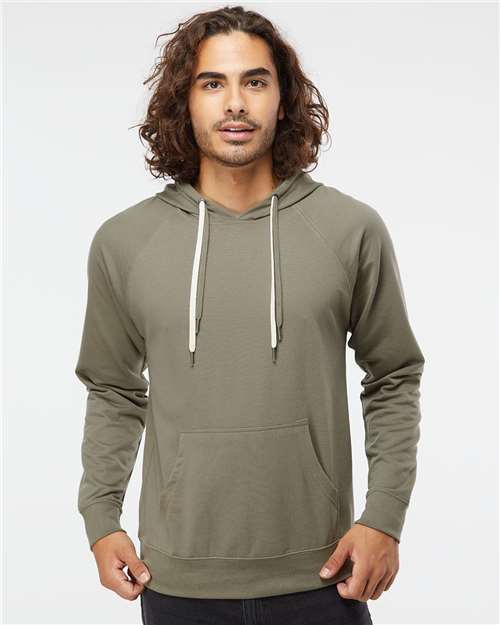 Unisex Icon Lightweight Loopback Terry Hooded Sweatshirt – On Model
