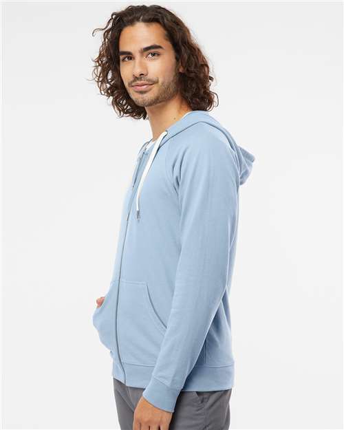 Unisex Icon Lightweight Loopback Terry Full-Zip Hooded Sweatshirt – On Model – Side