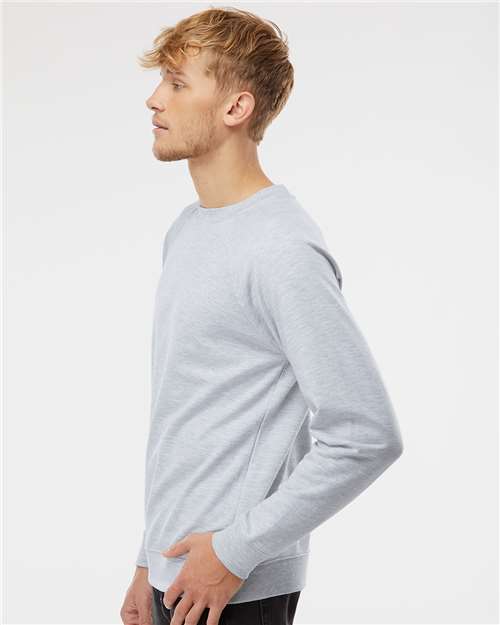 Unisex Icon Lightweight Loopback Terry Crewneck Sweatshirt – On Model – Side