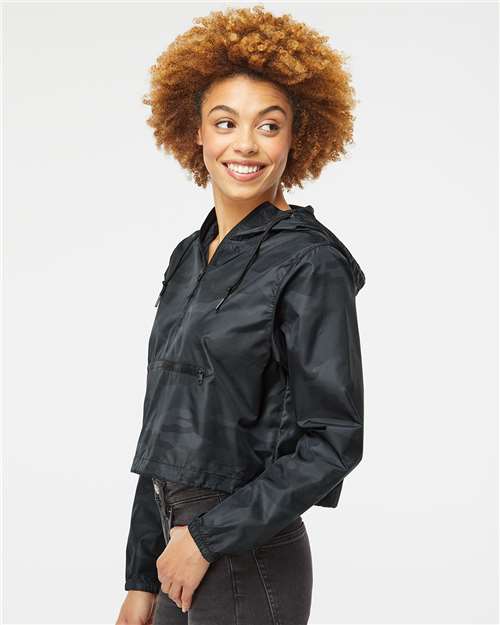Women's Lightweight Quarter-Zip Pullover Crop Windbreaker – On Model – Side