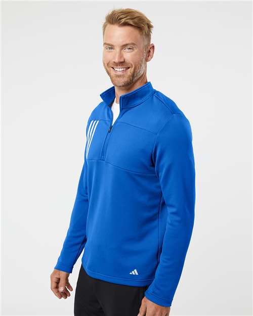 Men's 3-Stripes Double-Knit Quarter-Zip Pullover – On Model – Side