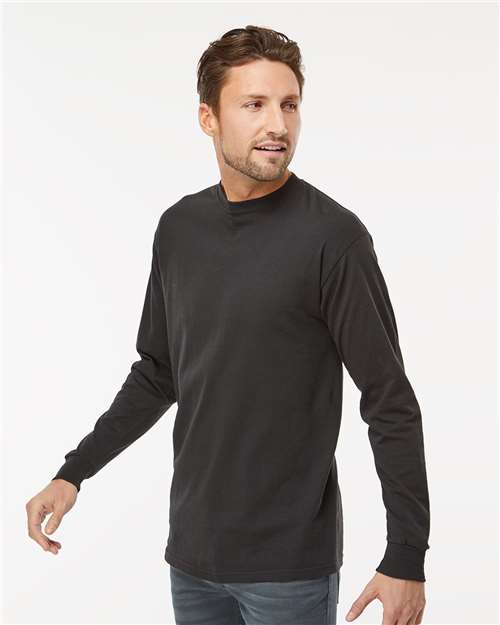 Unisex Gold Soft Touch Long Sleeve T-Shirt – On Model – Side