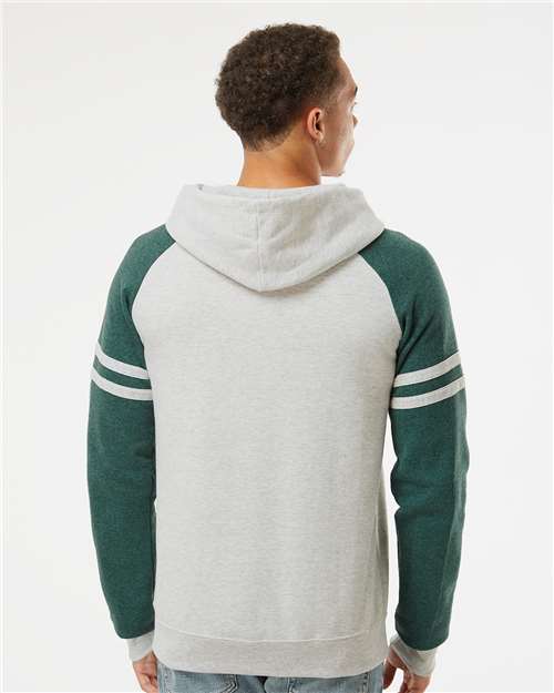 Unisex Nublend® Varsity Colorblocked Raglan Hooded Sweatshirt – On Model – Back