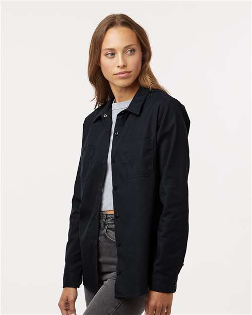 Women's Long Sleeve Industrial Work Shirt – On Model – Side