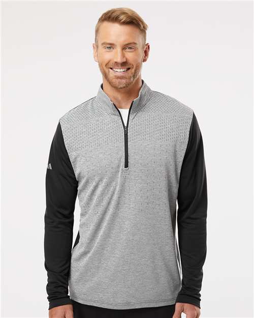 Men's Ultimate365 Heather Block Print Quarter-Zip Pullover – On Model