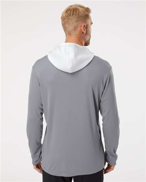 Men's Textured Mixed Media Midweight Hooded Sweatshirt – On Model – Back