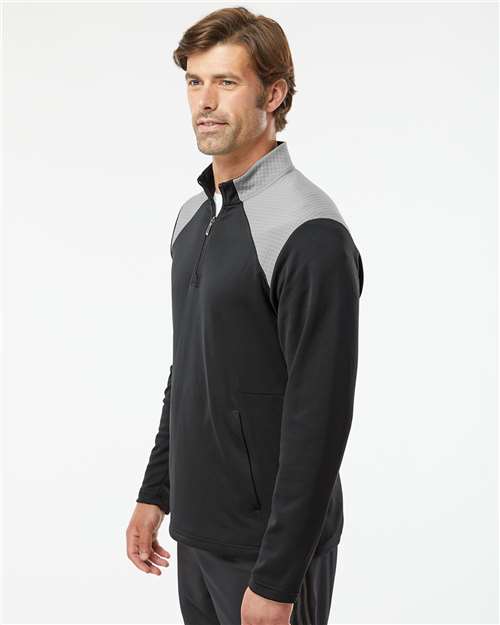 Men's Textured Mixed Media Quarter-Zip Pullover – On Model – Side