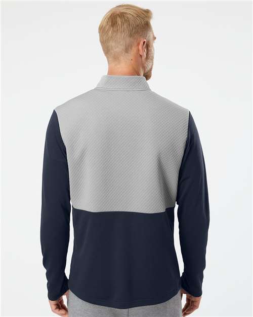 Men's Textured Mixed Media Quarter-Zip Pullover – On Model – Back
