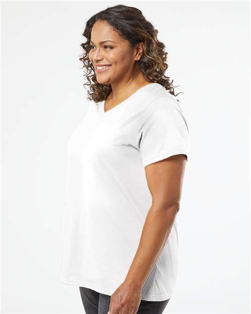Women's Curvy Collection Fine Jersey V-Neck Tee – On Model – Side