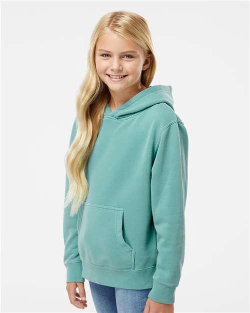 Youth Midweight Pigment-Dyed Hooded Sweatshirt – On Model – Side
