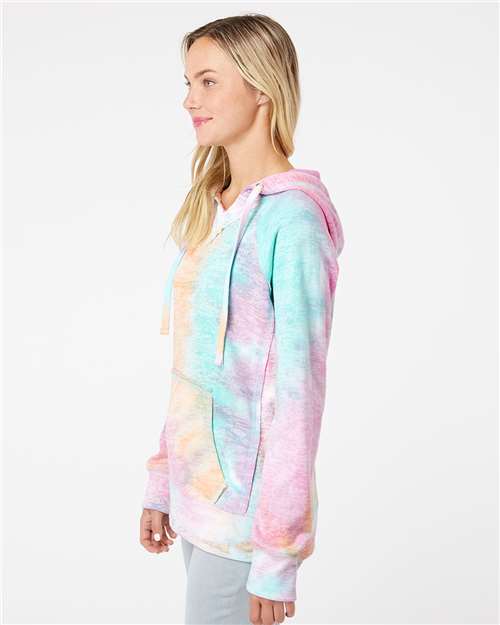 Women’s Courtney Burnout V-Notch Hooded Sweatshirt – On Model – Side
