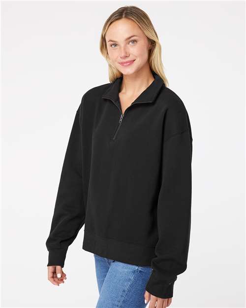 Women's Sueded Fleece Quarter-Zip Sweatshirt – On Model – Side