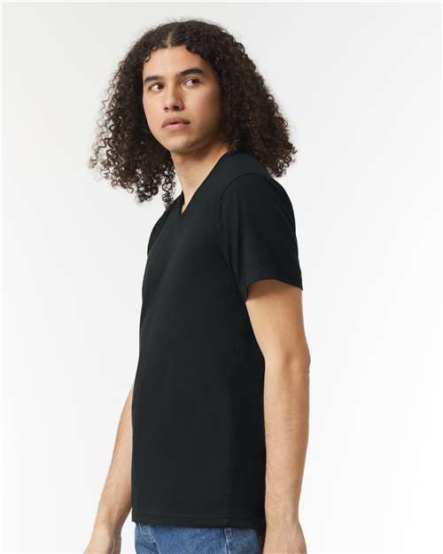 Unisex CVC V-Neck Tee – On Model – Side